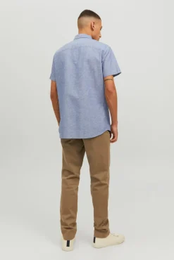 Jack & Jones Camisa Linho Slim Azul Medio Clearance