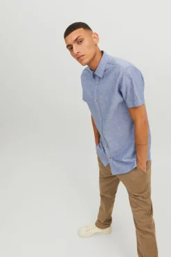 Jack & Jones Camisa Linho Slim Azul Medio Clearance