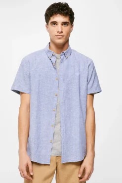 * Camisa Lino Azul Medio Outlet