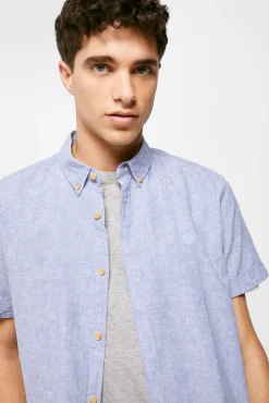 * Camisa Lino Azul Medio Outlet
