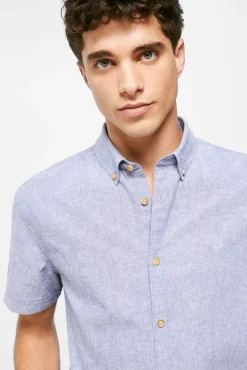 * Camisa Lino Azul Medio Outlet