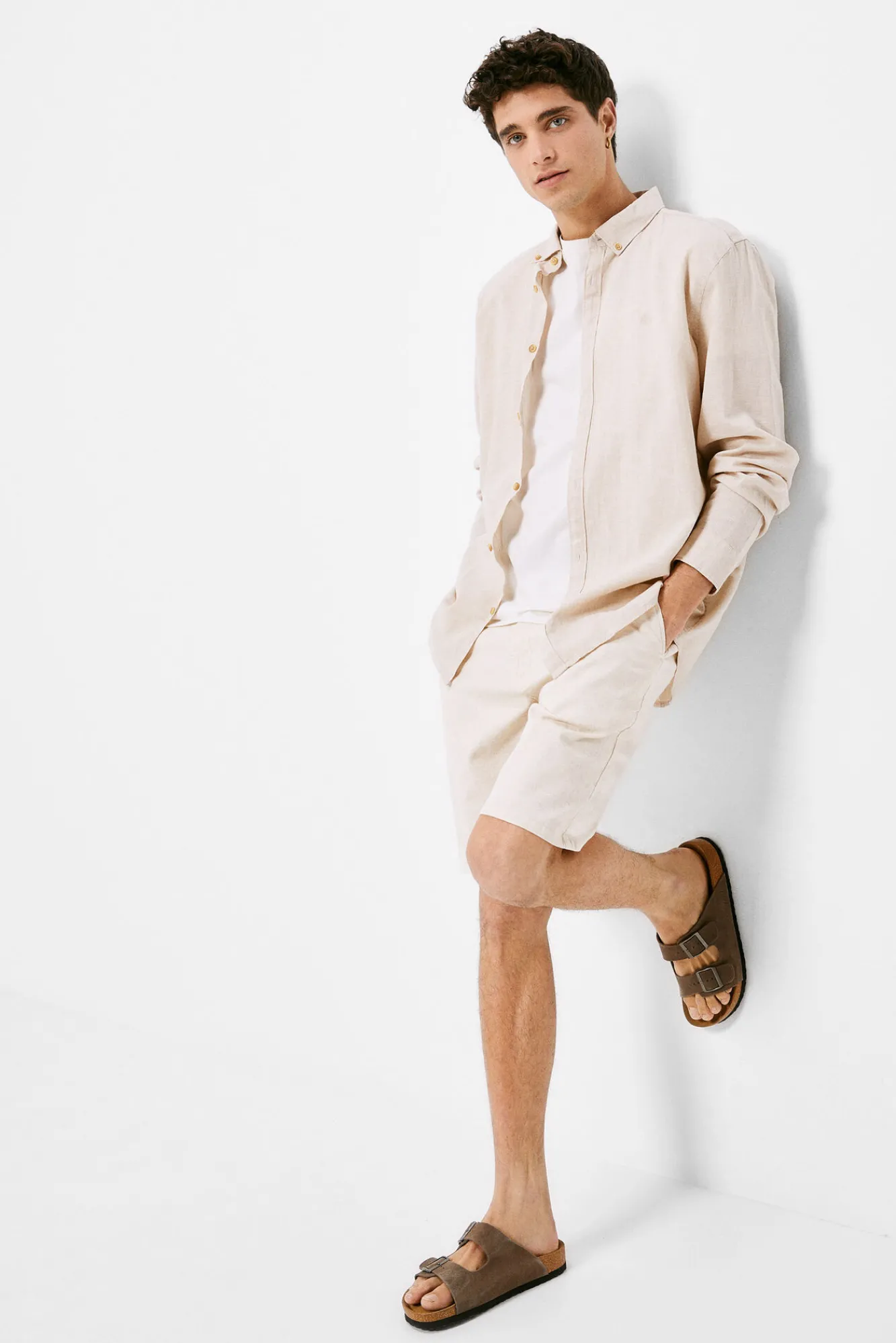 * Camisa Lino Color Marron Clearance