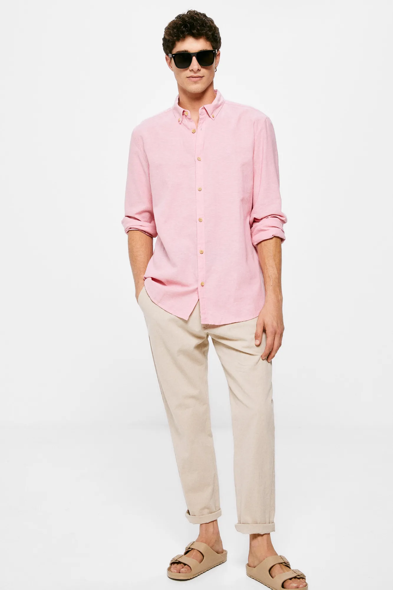 * Camisa Lino Color Rosa Clearance