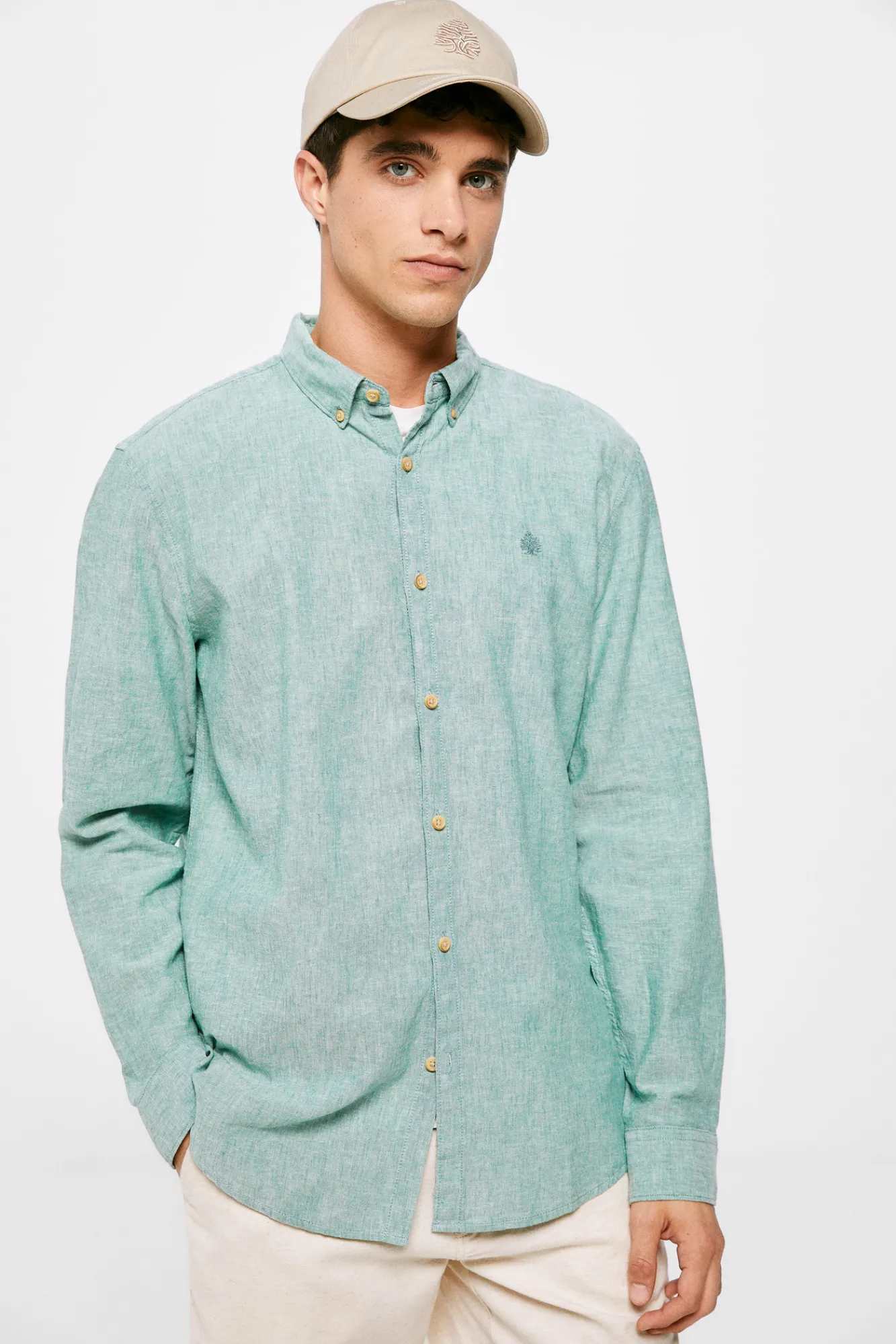 * Camisa Lino Color Verde Best