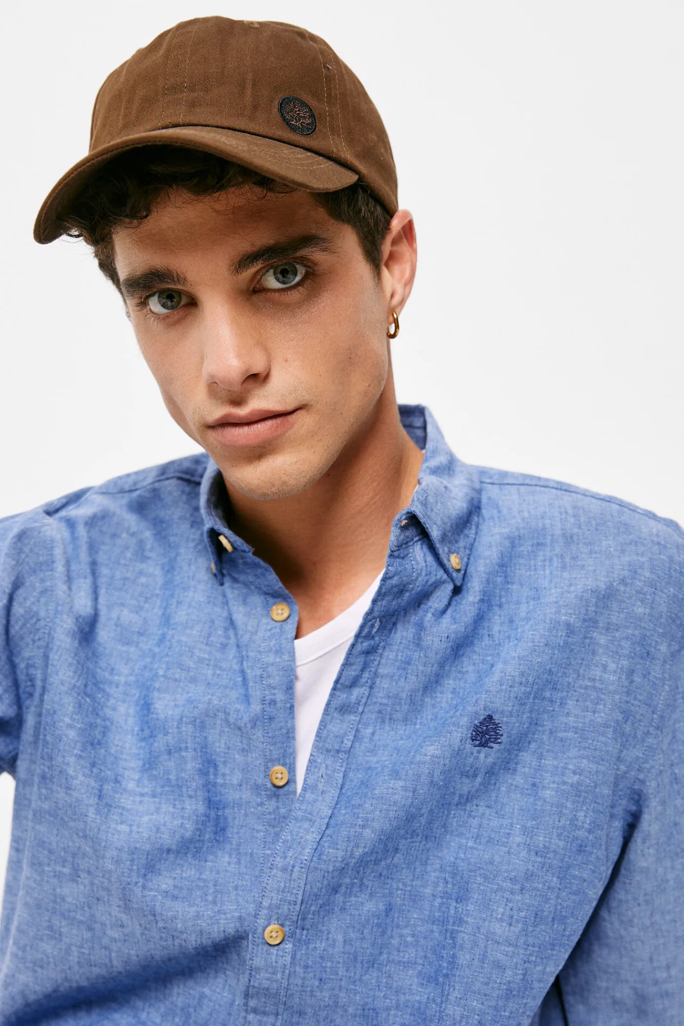 * Camisa Lino Color Azul Clearance