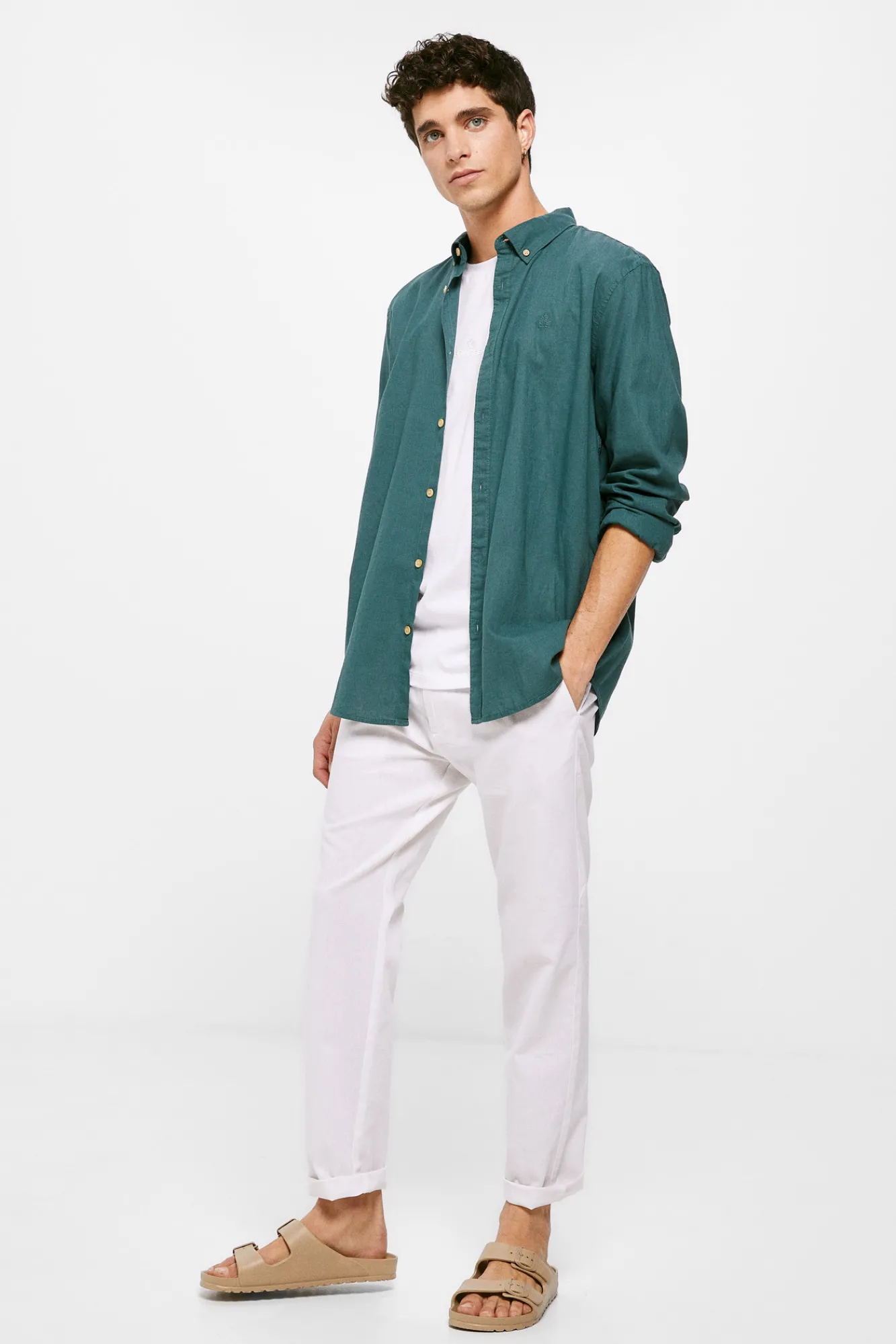* Camisa Lino Color Azul Best