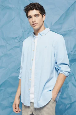 * Camisa Lino Color Azul Clearance