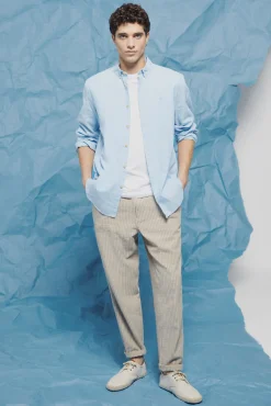 * Camisa Lino Color Azul Clearance