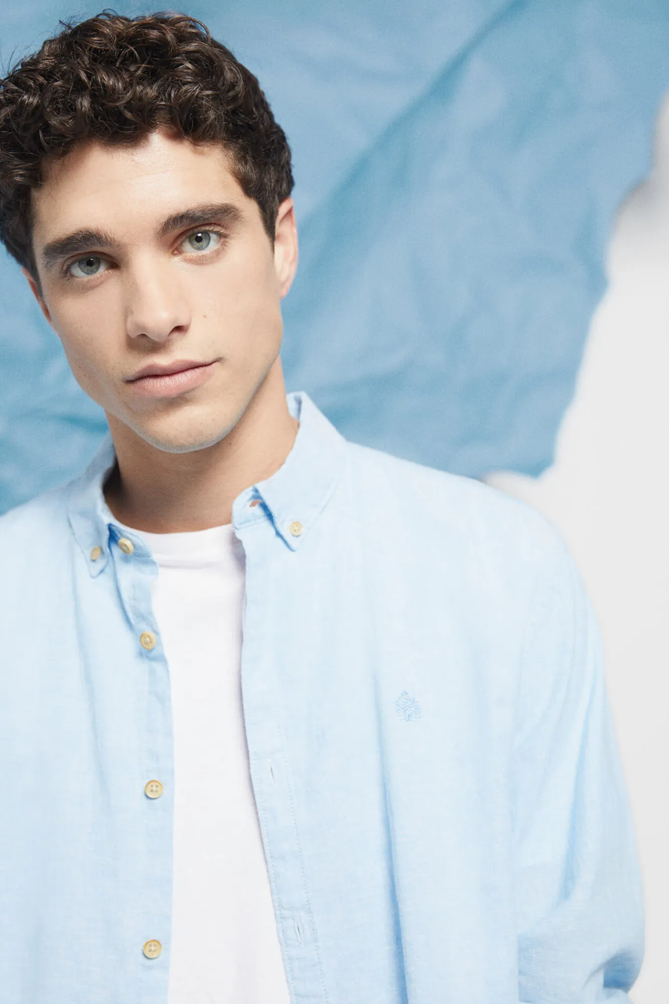 * Camisa Lino Color Azul Clearance