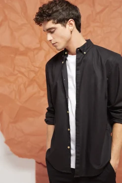 * Camisa Lino Color Negro Sale