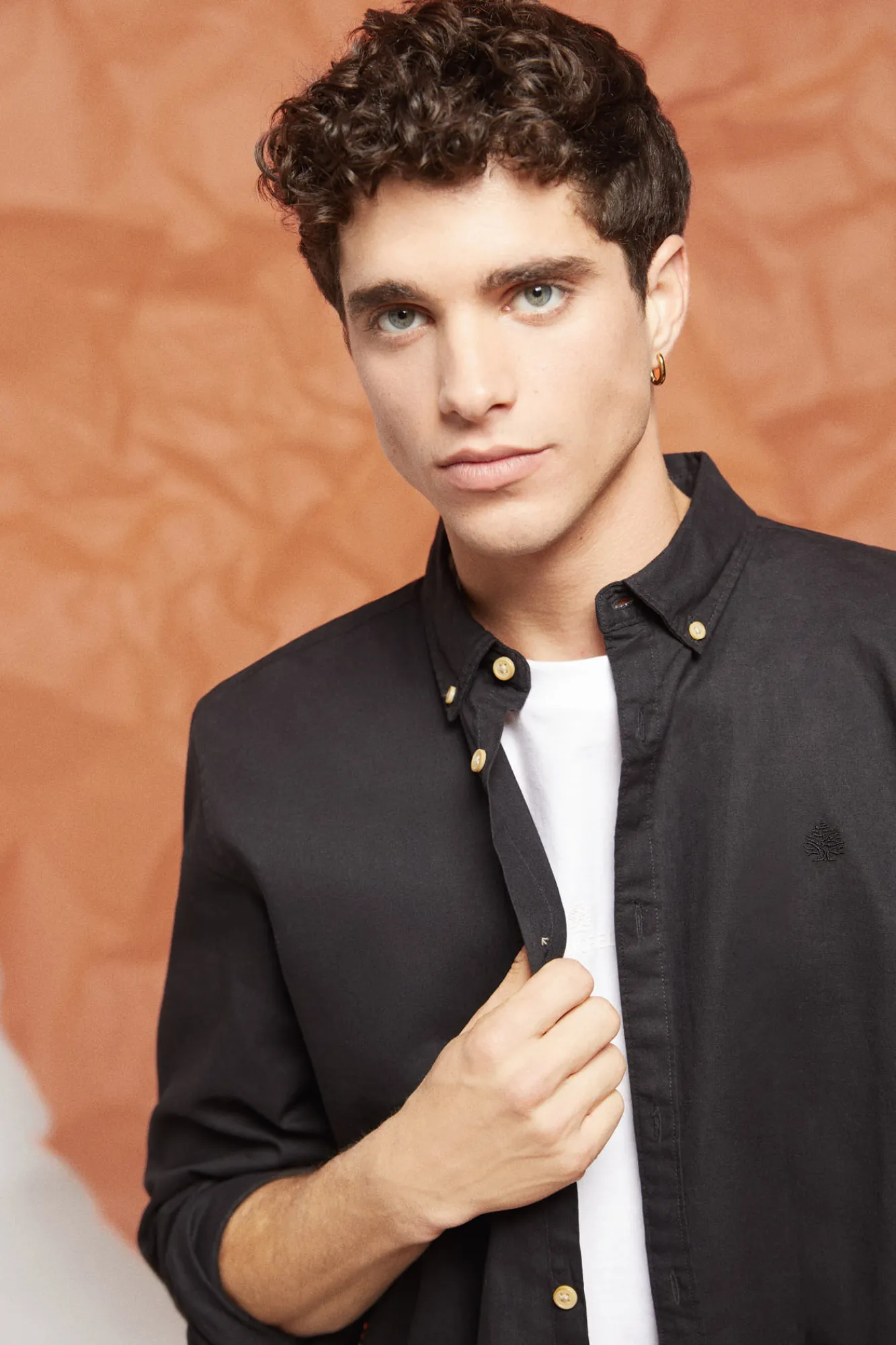 * Camisa Lino Color Negro Sale