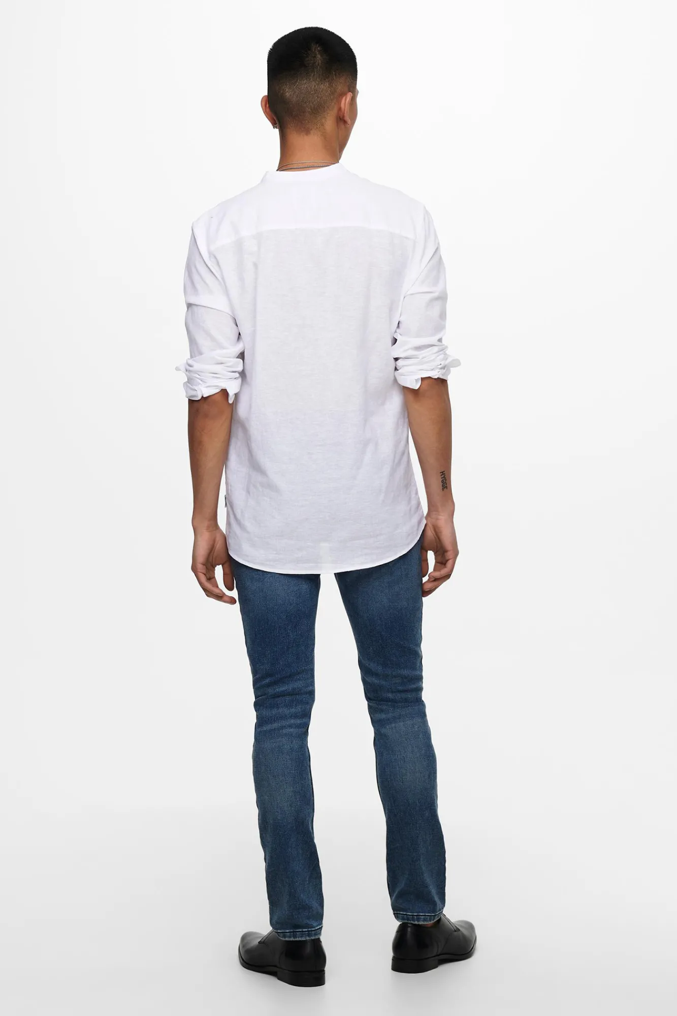 Only & Sons Camisa Lino Cuello Mao Blanco Online