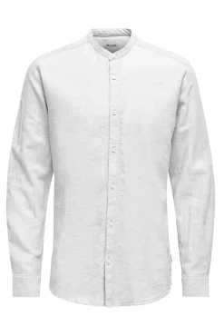Only & Sons Camisa Lino Cuello Mao Blanco Online