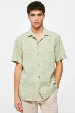 * Camisa Lino Estampada Turquesa Sale