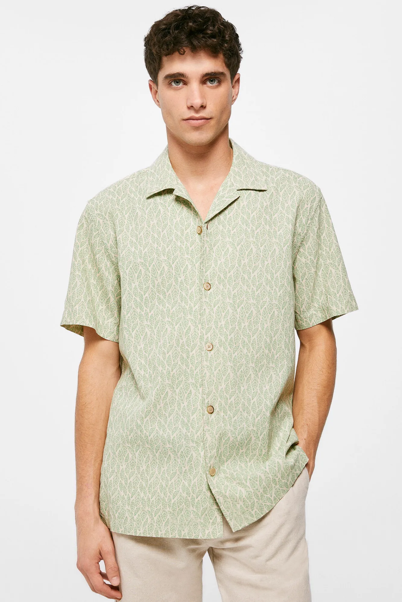 * Camisa Lino Estampada Turquesa Sale