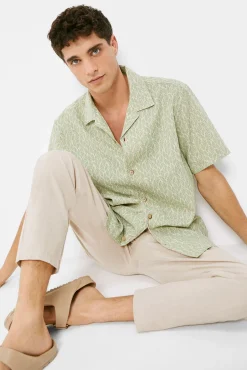 * Camisa Lino Estampada Turquesa Sale