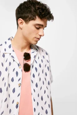 * Camisa Lino Estampada Azul Oscuro Sale