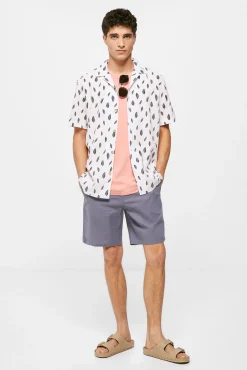 * Camisa Lino Estampada Azul Oscuro Sale