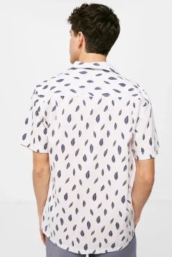 * Camisa Lino Estampada Azul Oscuro Sale