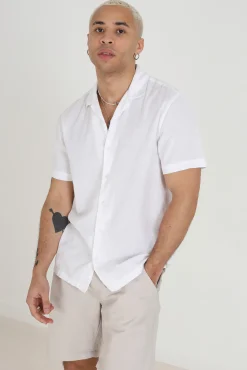 Brave Soul Camisa Lino Lisa Manga Corta Blanco Clearance