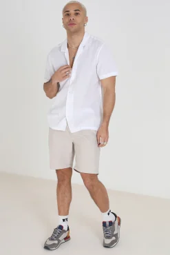 Brave Soul Camisa Lino Lisa Manga Corta Blanco Clearance