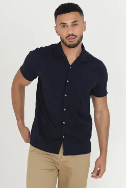 Brave Soul Camisa Lino Lisa Manga Corta Navy Outlet