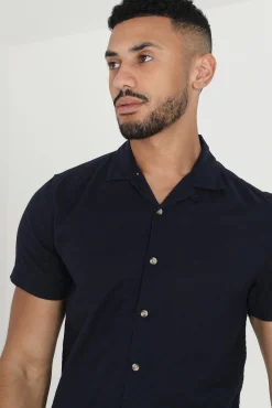 Brave Soul Camisa Lino Lisa Manga Corta Navy Outlet