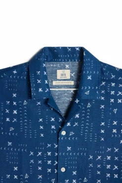 Ooto Camisa Lino Manga Corta Estampado Patch Azul Marino Outlet