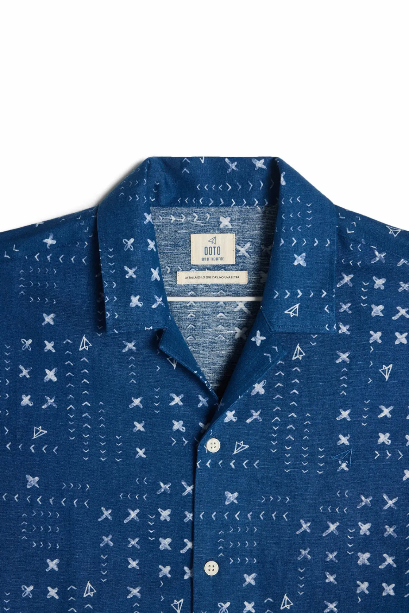 Ooto Camisa Lino Manga Corta Estampado Patch Azul Marino Outlet