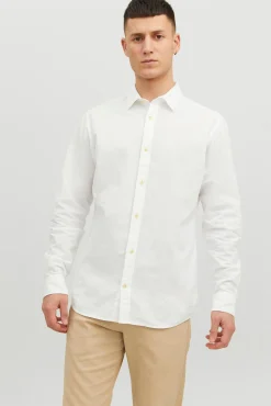 Jack & Jones Camisa Lino Manga Larga Blanco Sale