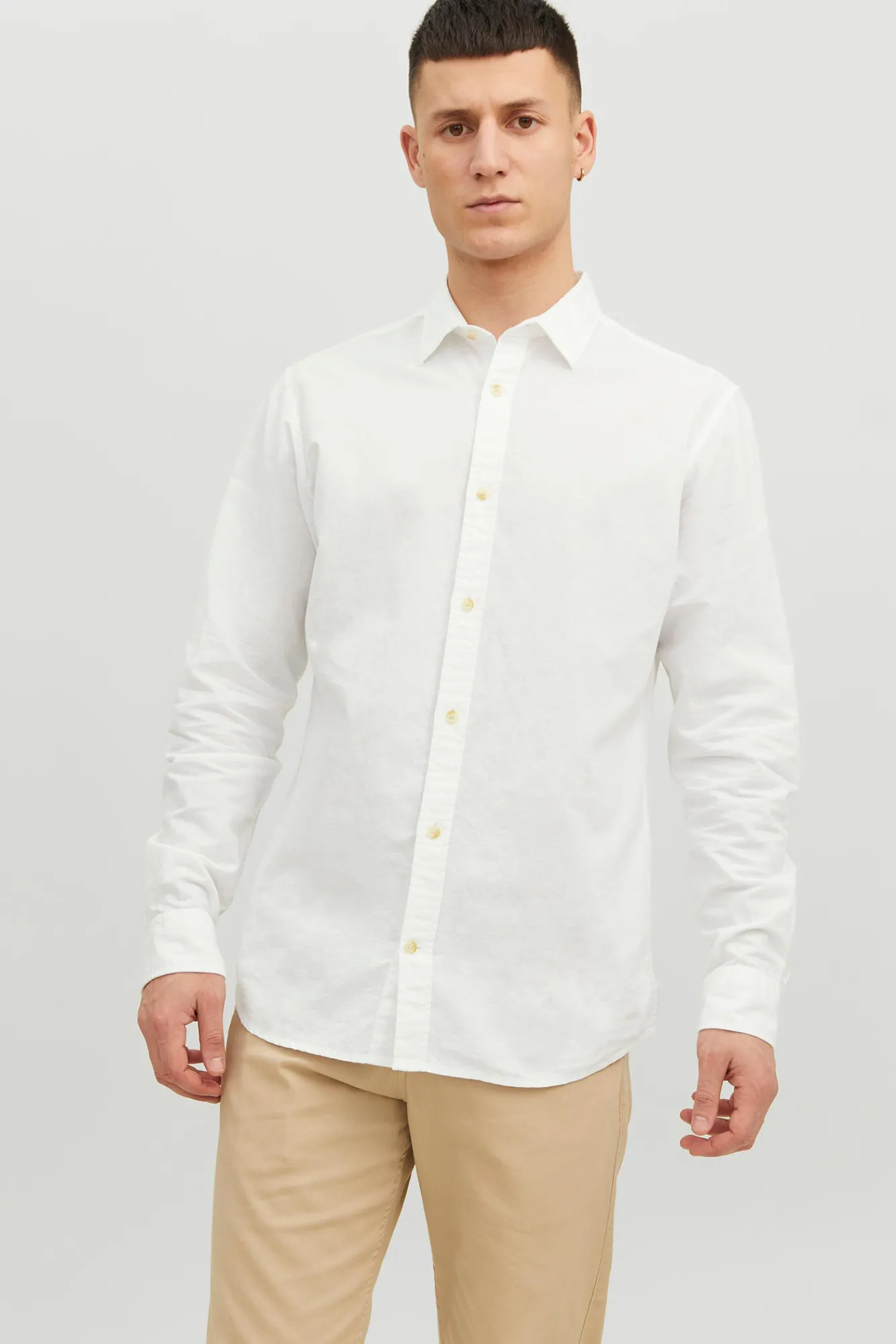 Jack & Jones Camisa Lino Manga Larga Blanco Sale
