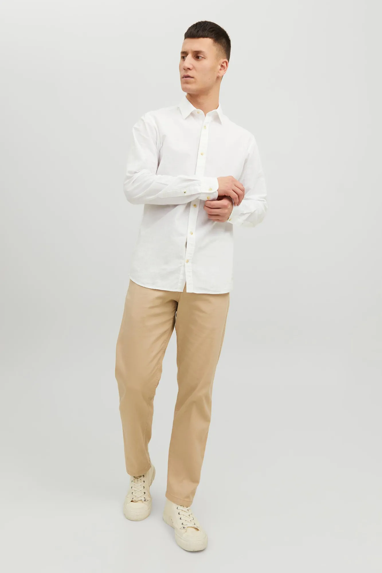 Jack & Jones Camisa Lino Manga Larga Blanco Sale