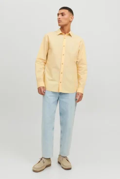 Jack & Jones Camisa Lino Manga Larga Amarillo Online
