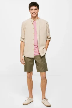 * Camisa Lino Mao Beige Medio Hot