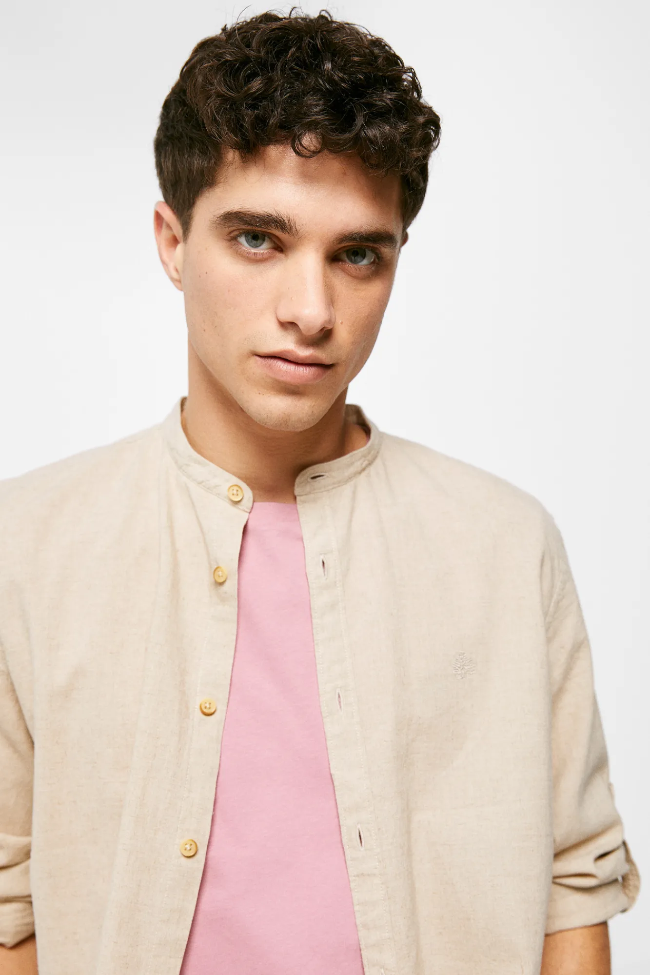 * Camisa Lino Mao Beige Medio Hot