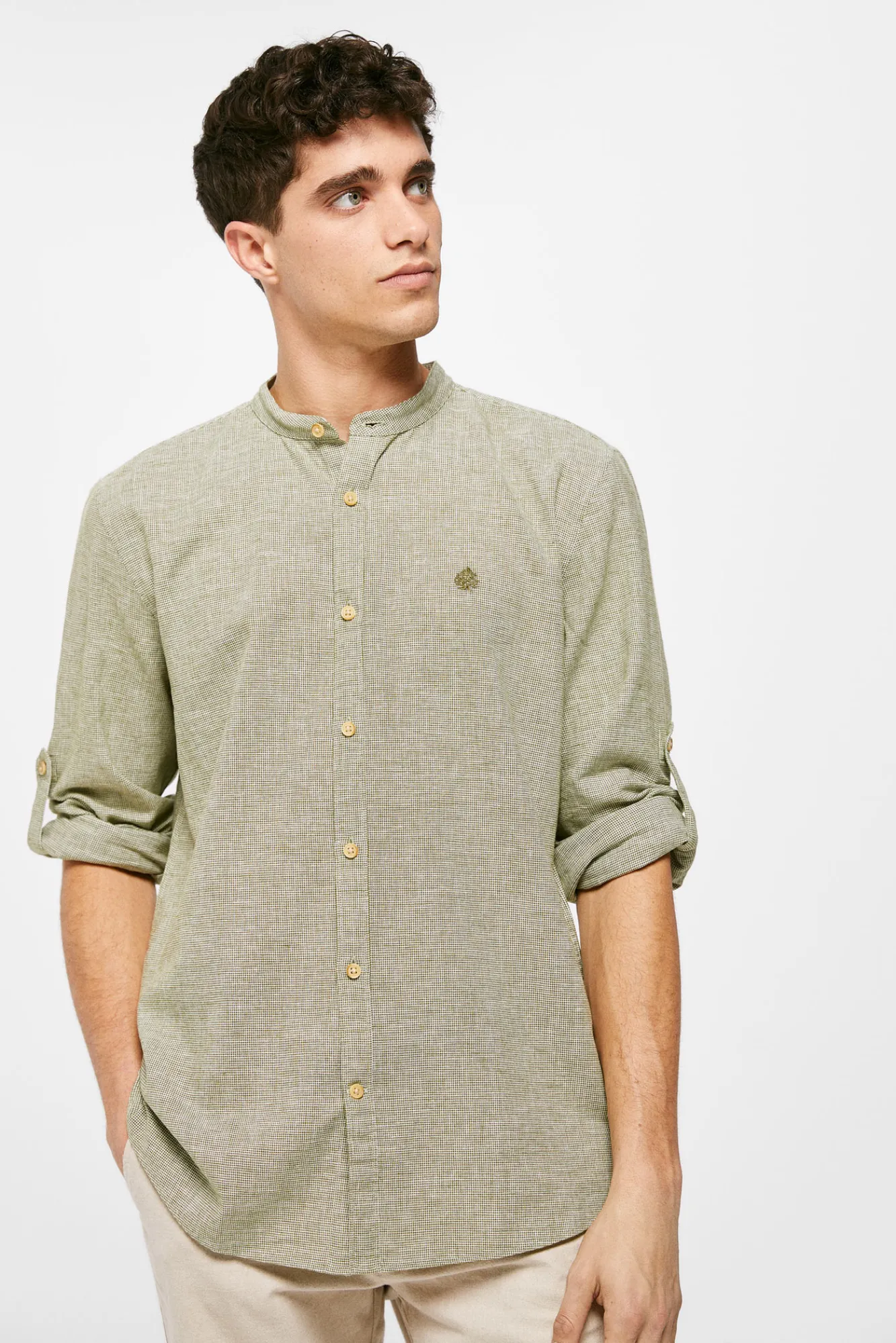 * Camisa Lino Mao Estampado Verde Outlet