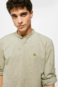 * Camisa Lino Mao Estampado Verde Outlet
