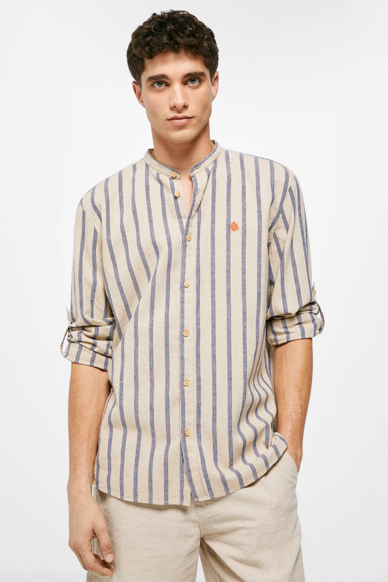 * Camisa Lino Mao Azul Medio Online