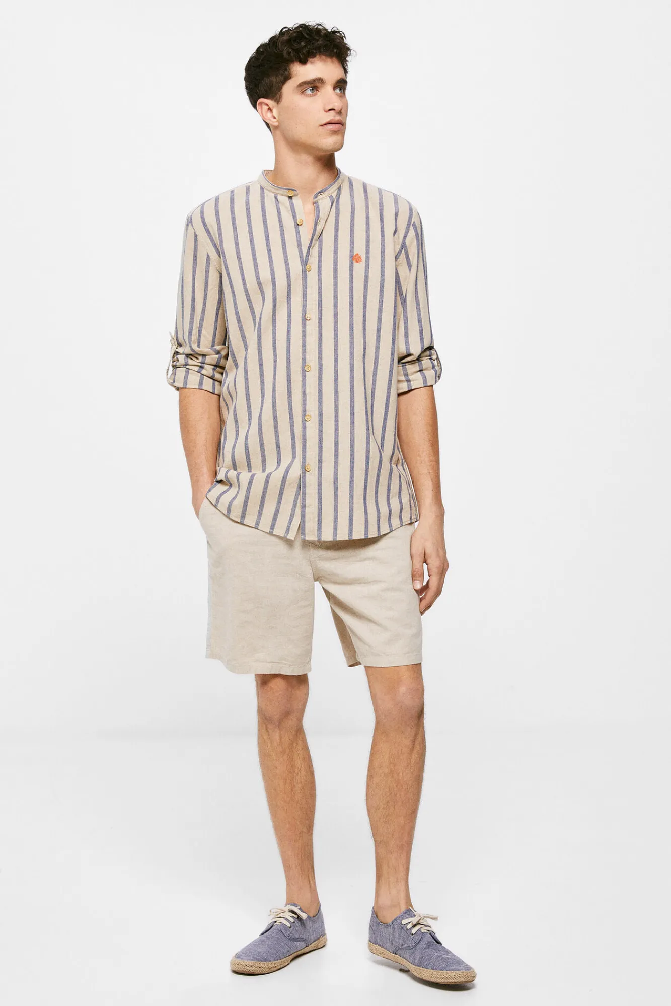* Camisa Lino Mao Azul Medio Online
