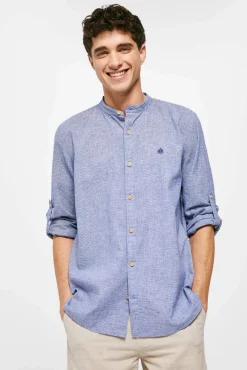 * Camisa Lino Mao Azul Hot