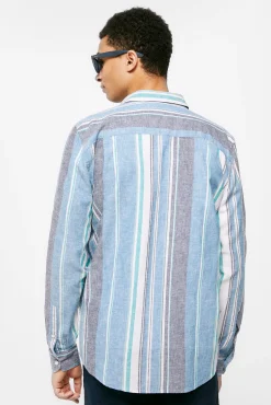 * Camisa Lino Rayas Azul Medio Discount
