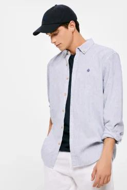 * Camisa Lino Rayas Azul Outlet