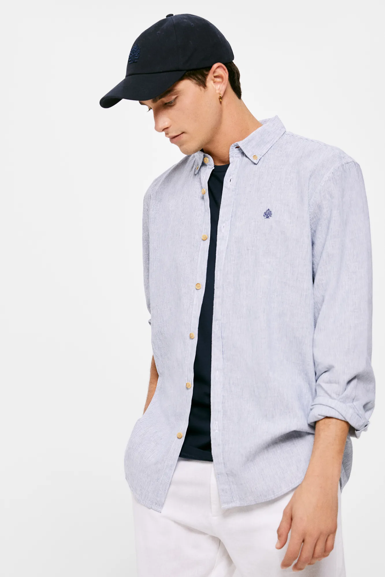 * Camisa Lino Rayas Azul Outlet