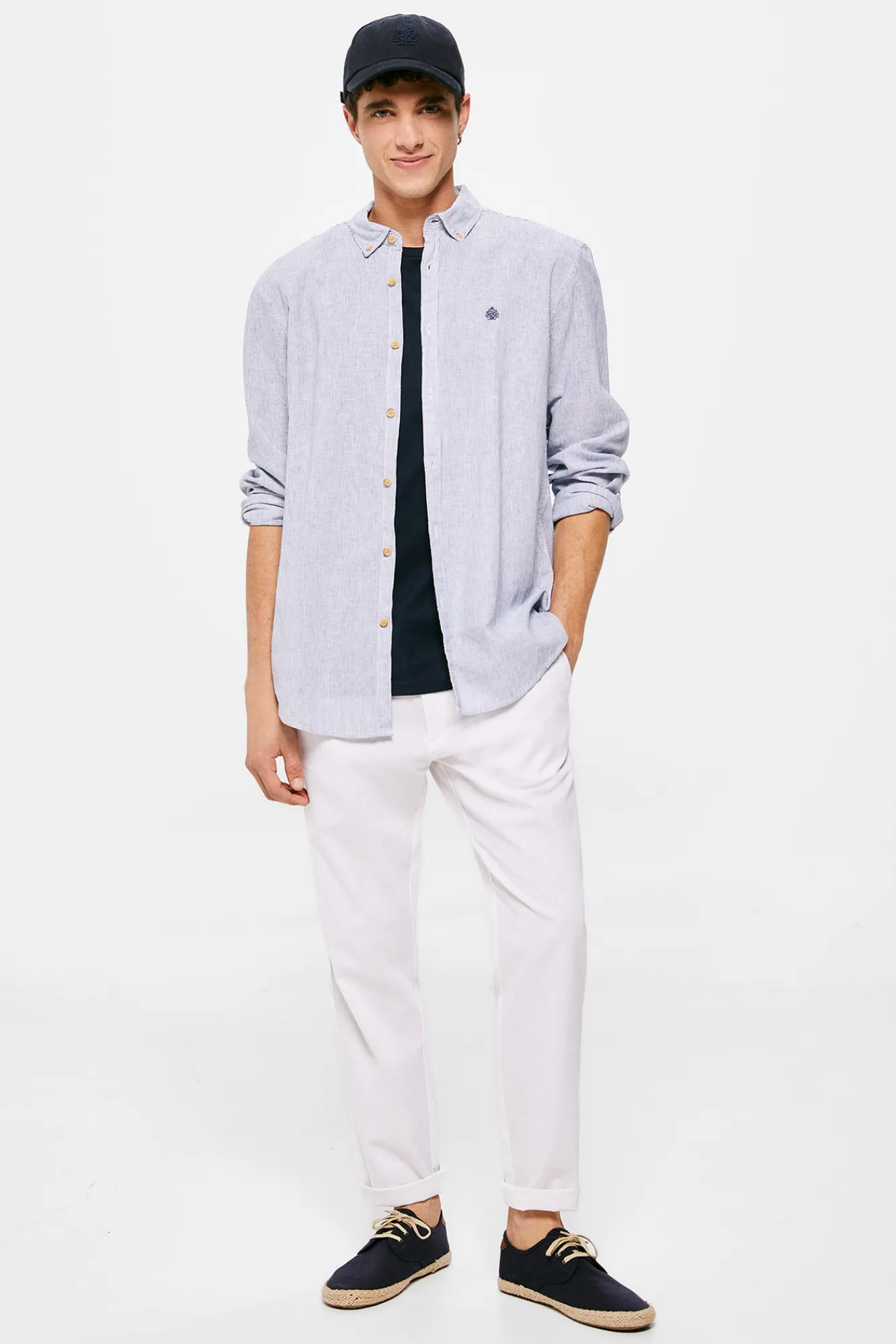 * Camisa Lino Rayas Azul Outlet