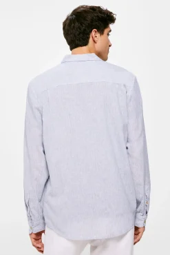 * Camisa Lino Rayas Azul Outlet