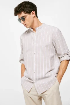 * Camisa Lino Rayas Marron Hot