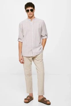 * Camisa Lino Rayas Marron Hot