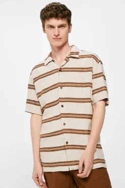 * Camisa Lino Rayas Beige Medio Outlet