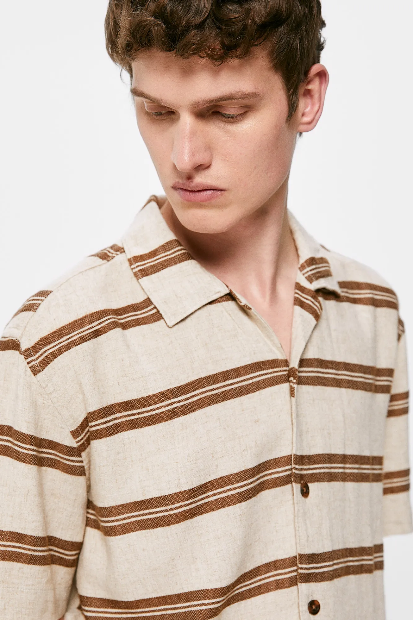 * Camisa Lino Rayas Beige Medio Outlet