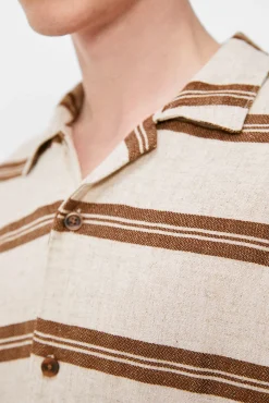 * Camisa Lino Rayas Beige Medio Outlet